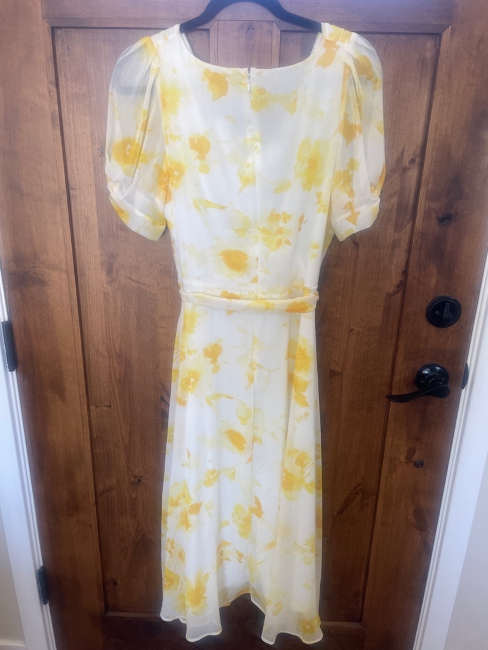 DKNY White and Yellow Floral Wrap Midi Dress - Picture 3 of 3